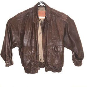 East West Leather Bomber Jacket Brown Waist Length